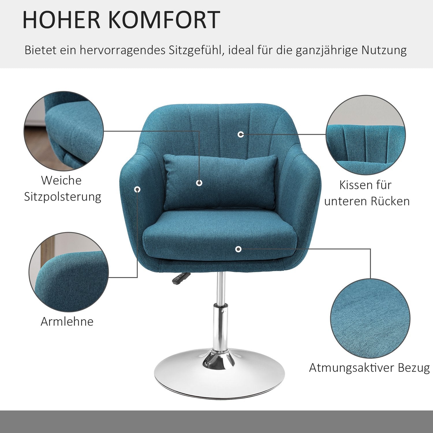 Fåtölj Loungestol, Justerbar med svankkudde - Ljusblå