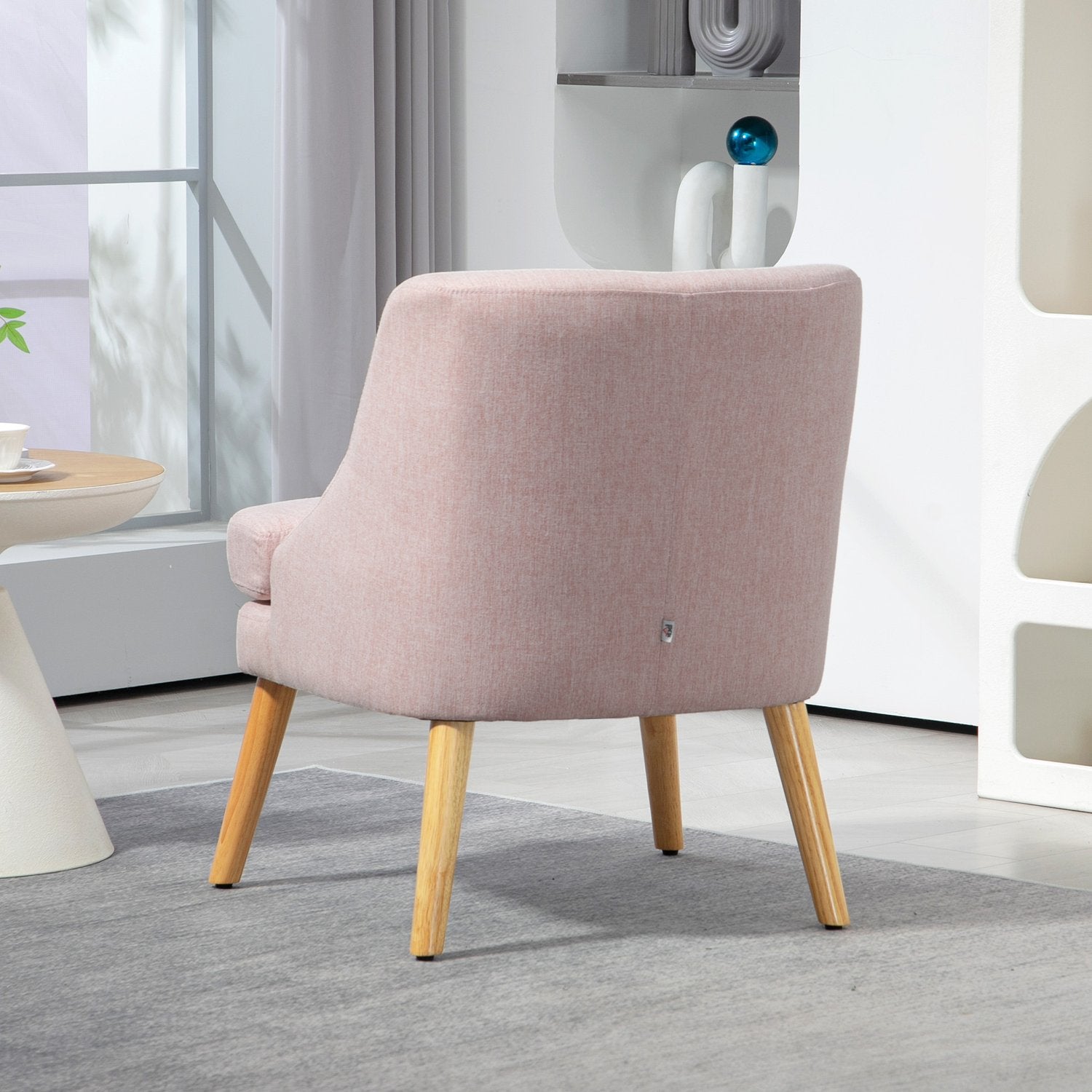 Rosa loungestol i linne-look med armstöd, träben