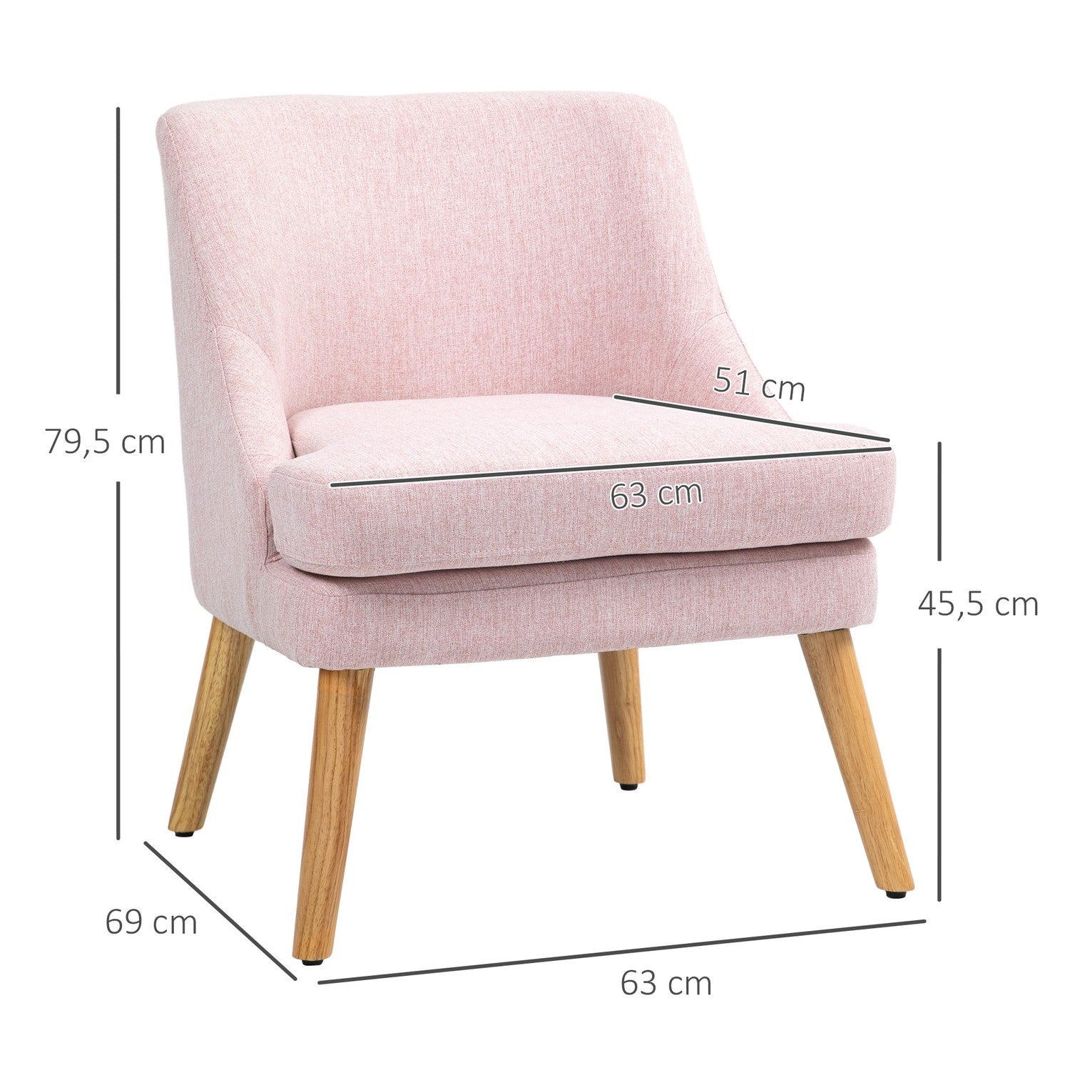 Rosa loungestol i linne-look med armstöd, träben