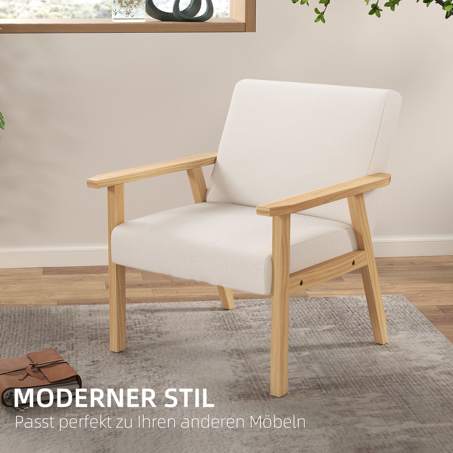 Fåtölj med armstöd, Klädd, Gräddvit, 64x70x72 cm