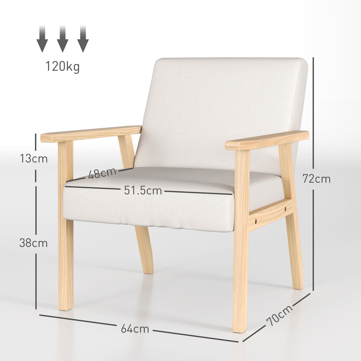 Fåtölj med armstöd, Klädd, Gräddvit, 64x70x72 cm