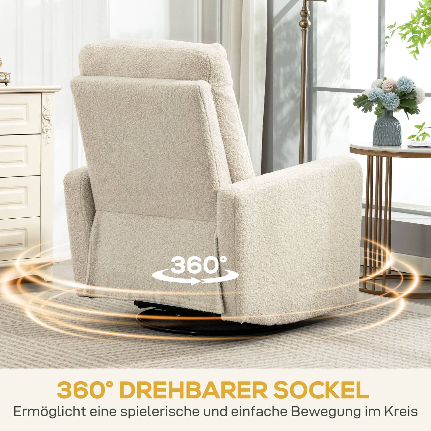 Fåtölj med justerbart ryggstöd, fleeceöverdrag, beige