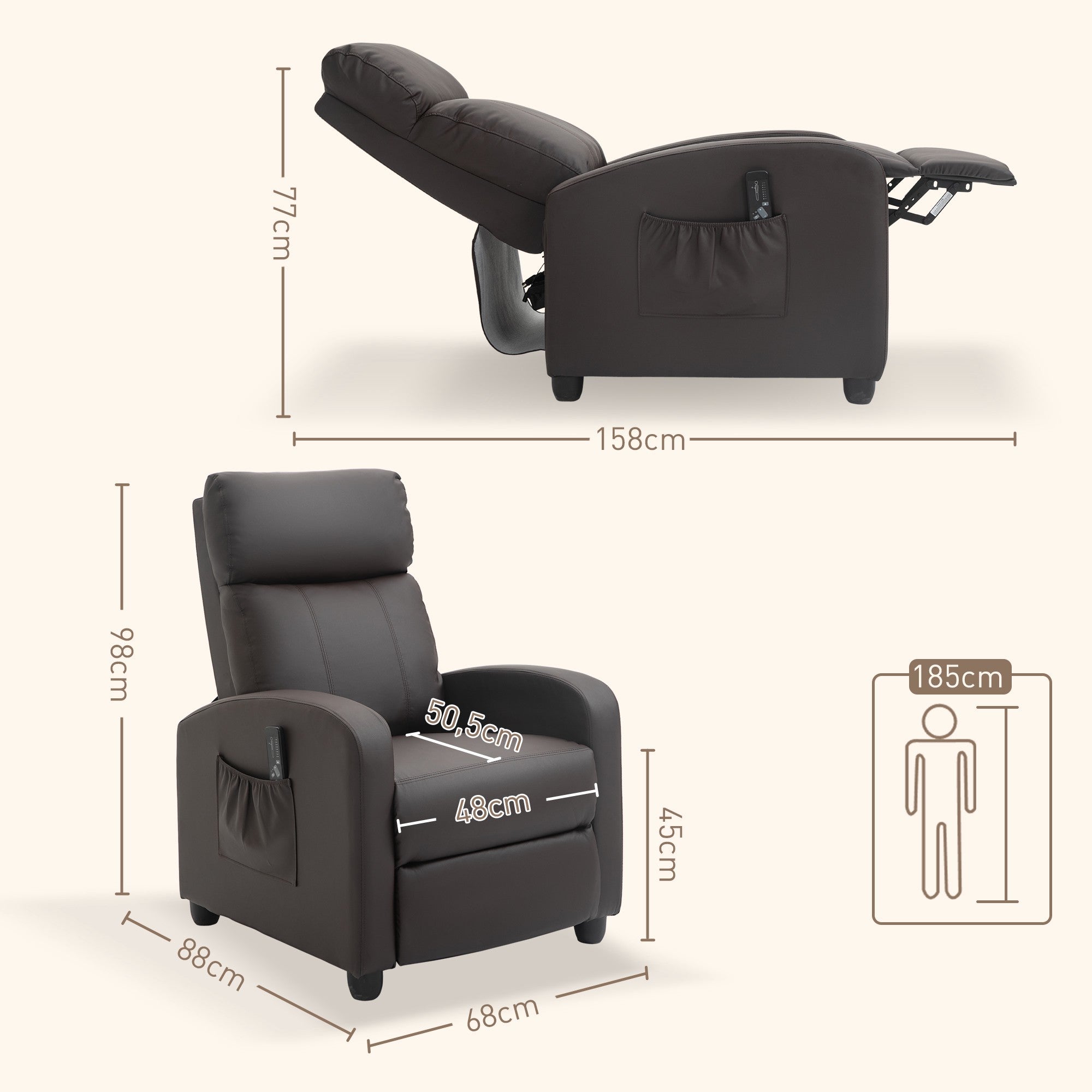 Fåtölj med massagefunktion, justerbart ryggstöd, konstläder