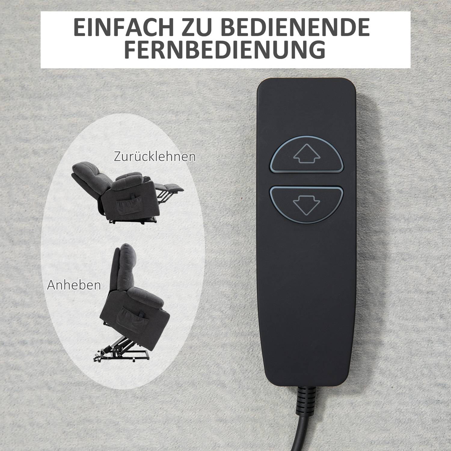 Elektrisk fåtölj med massage, värme, mörkgrå