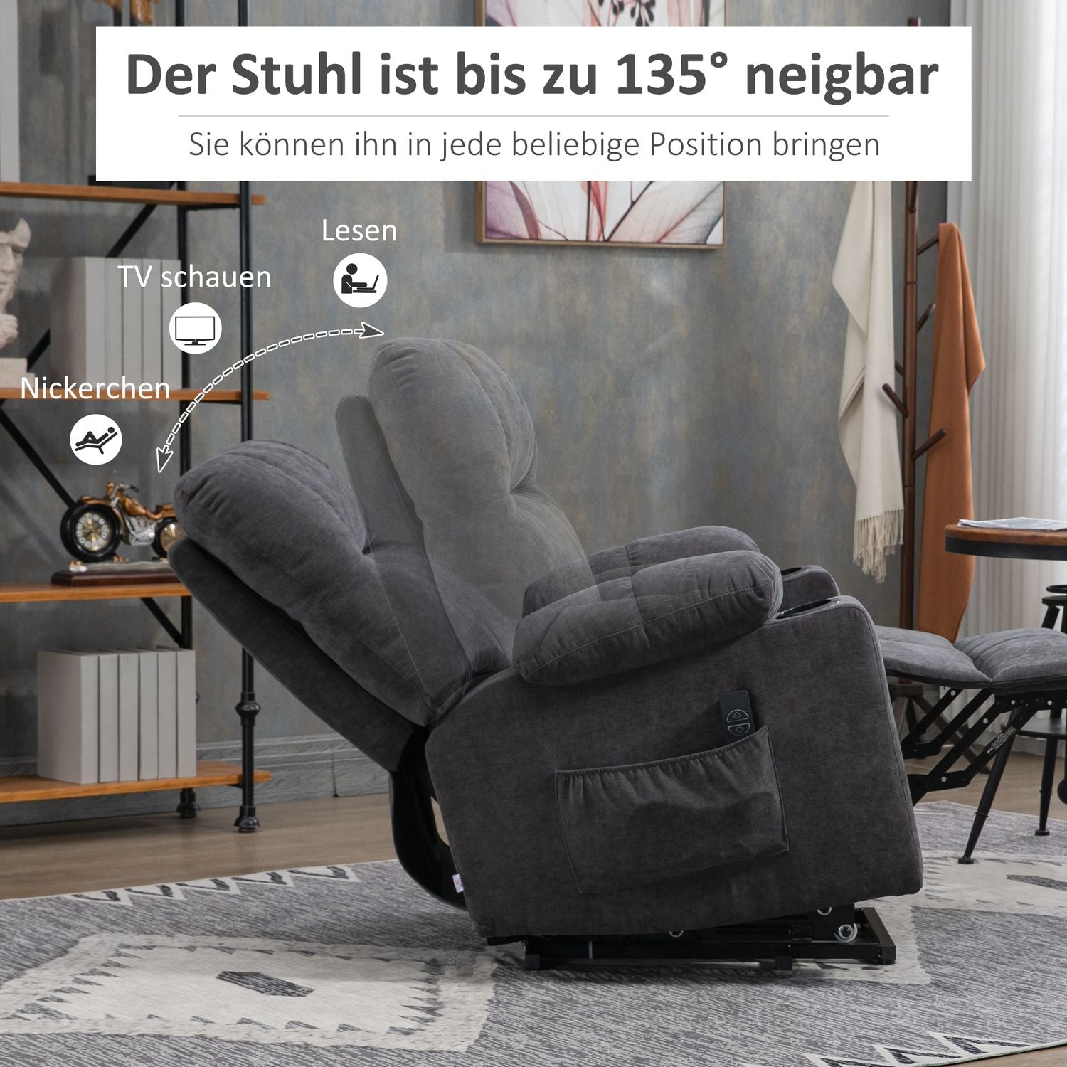 Elektrisk fåtölj med massage, värme, mörkgrå