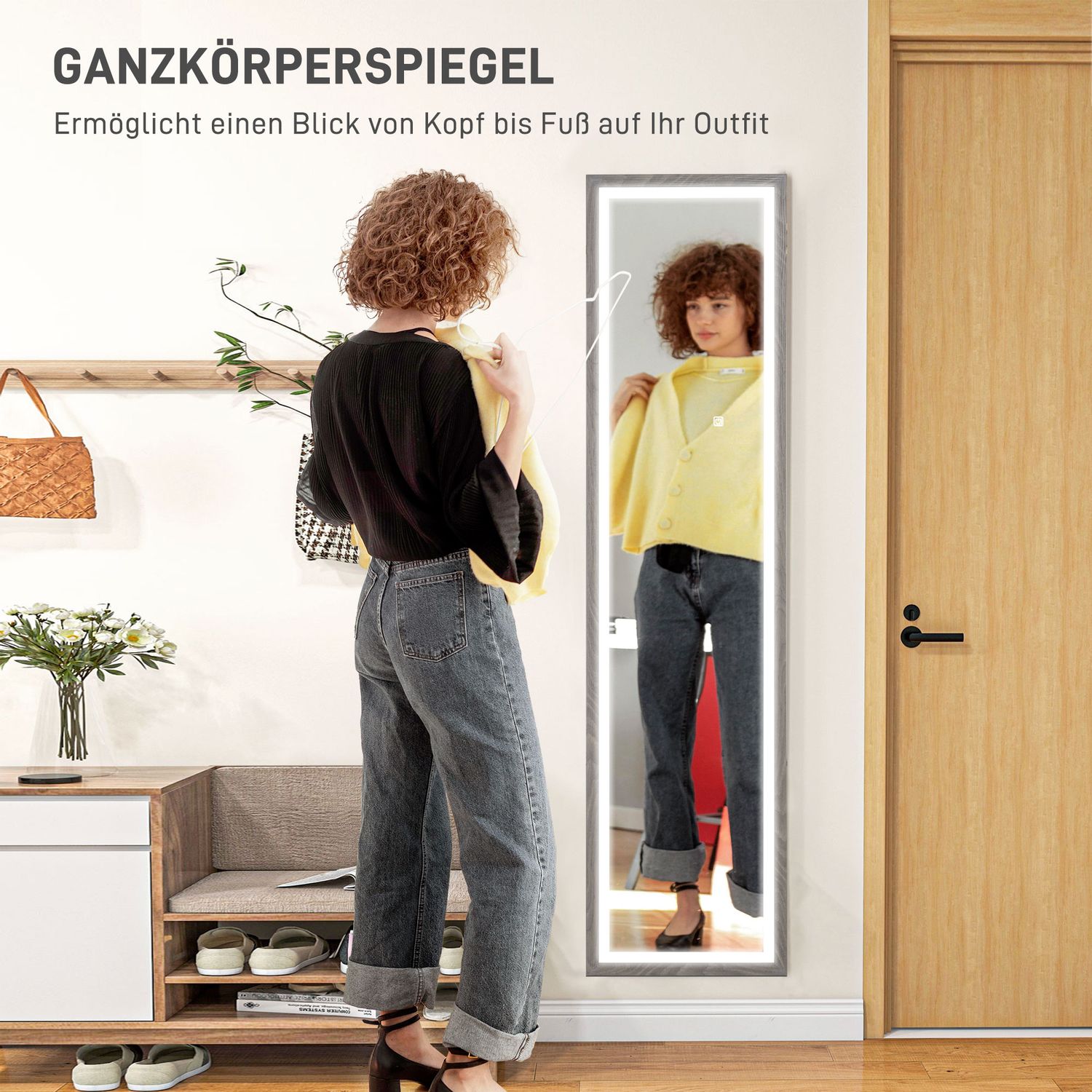 Fullängds LED-spegel, 40x160 cm, Touch Control, Dimbar