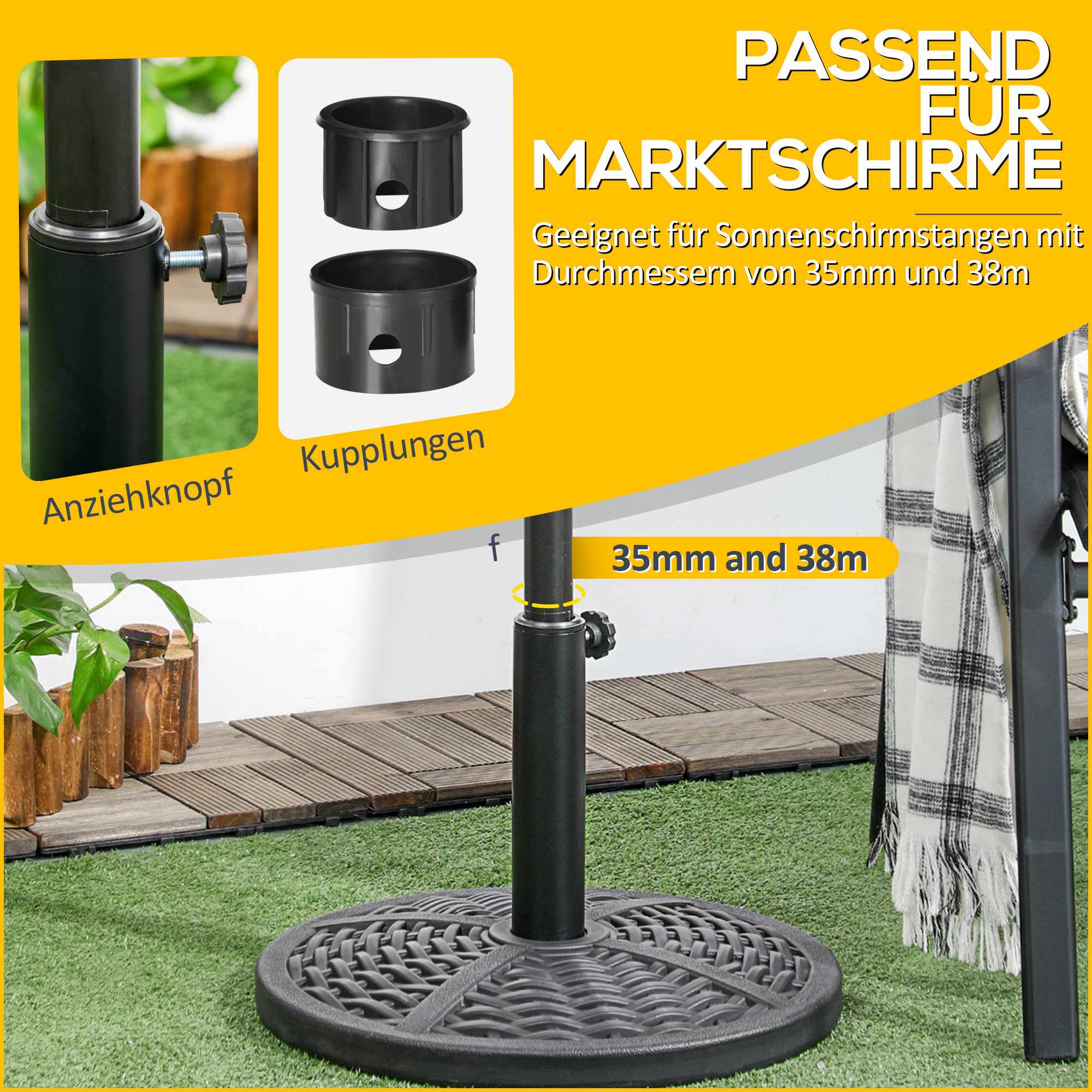 Fyllbar paraplyfot, rottingmodell, passar 38-48 mm stänger