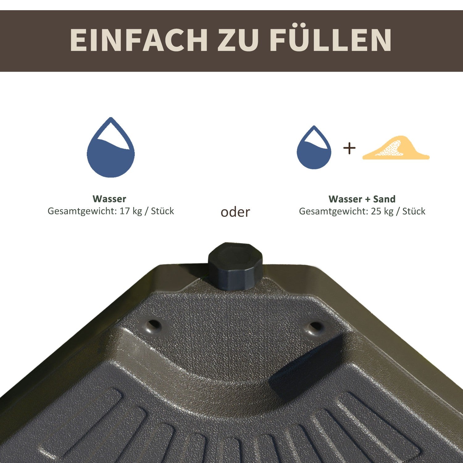 Fyllbart HDPE paraplyställ, kaffe, 17 kg vatten/25 kg sand