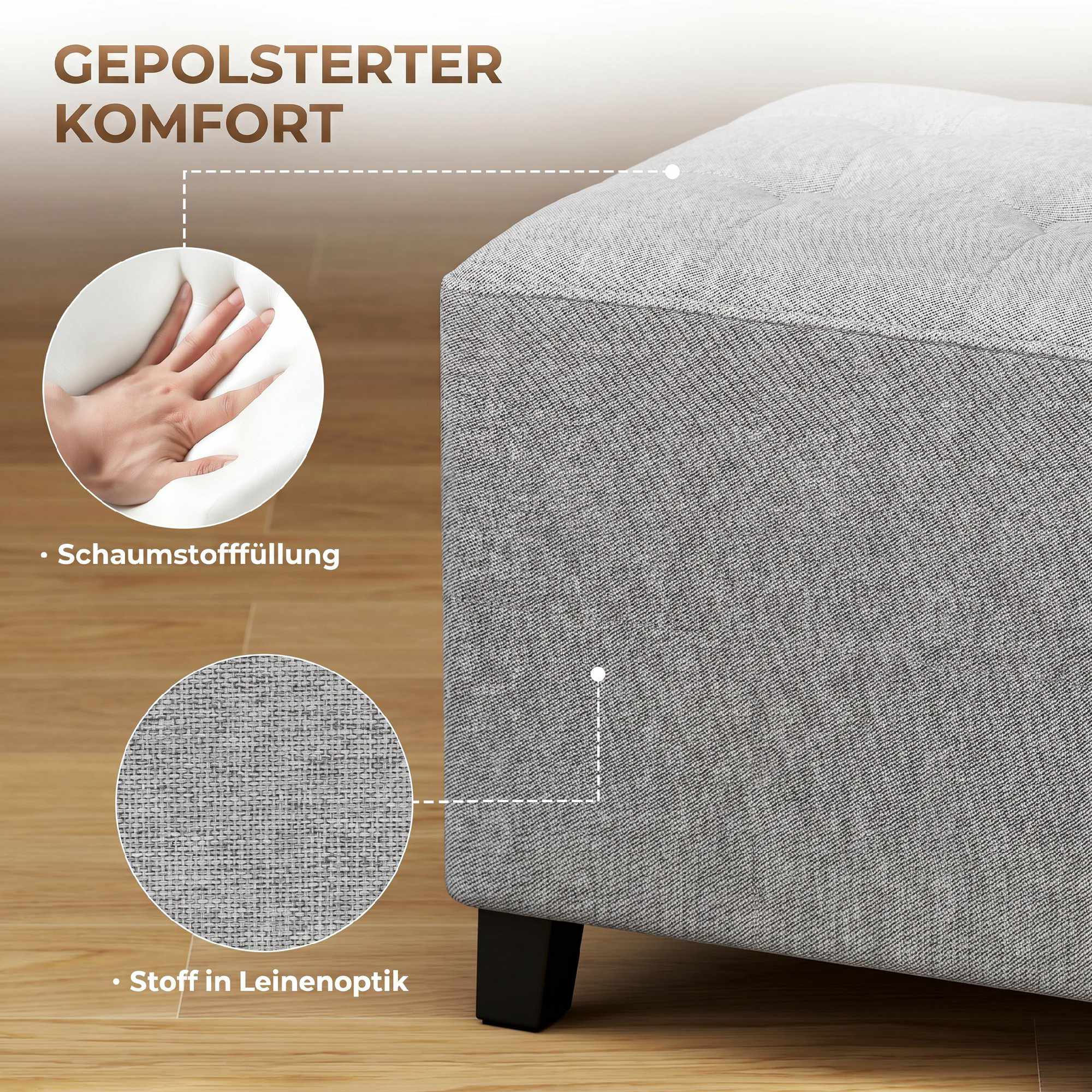 Fyrkantig fotpall med sidoficka, ljusgrå