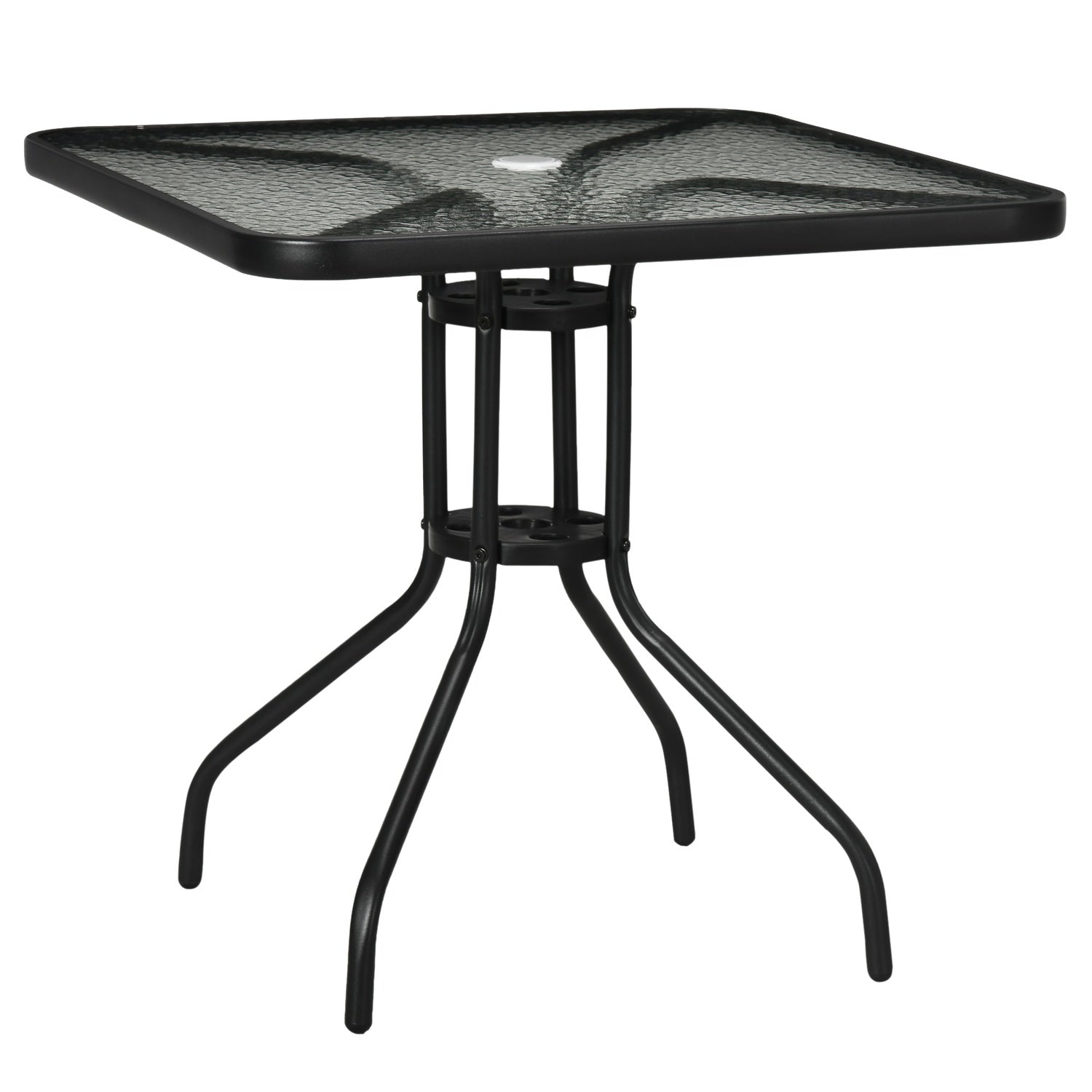 Fyrkantigt trädgårdsbord i metall, 76x76 cm, väderbeständigt, svart