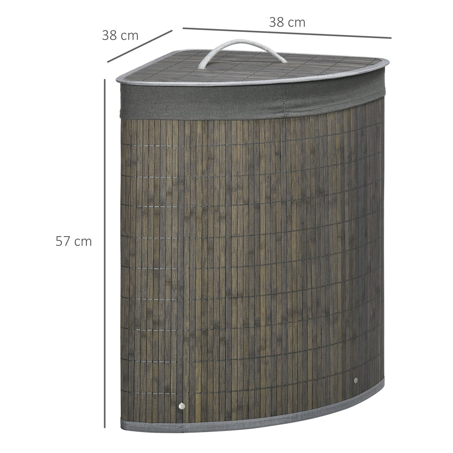 Bambu tvättkorg, 55L med lock & avtagbar påse, grå