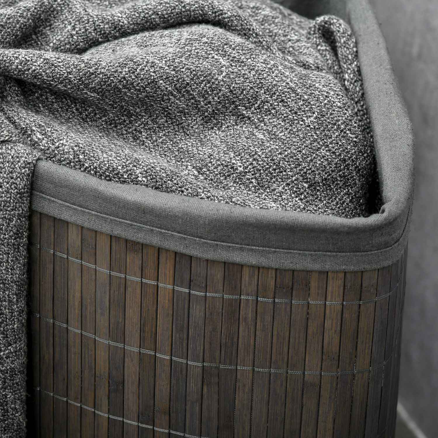 Bambu tvättkorg, 55L med lock & avtagbar påse, grå