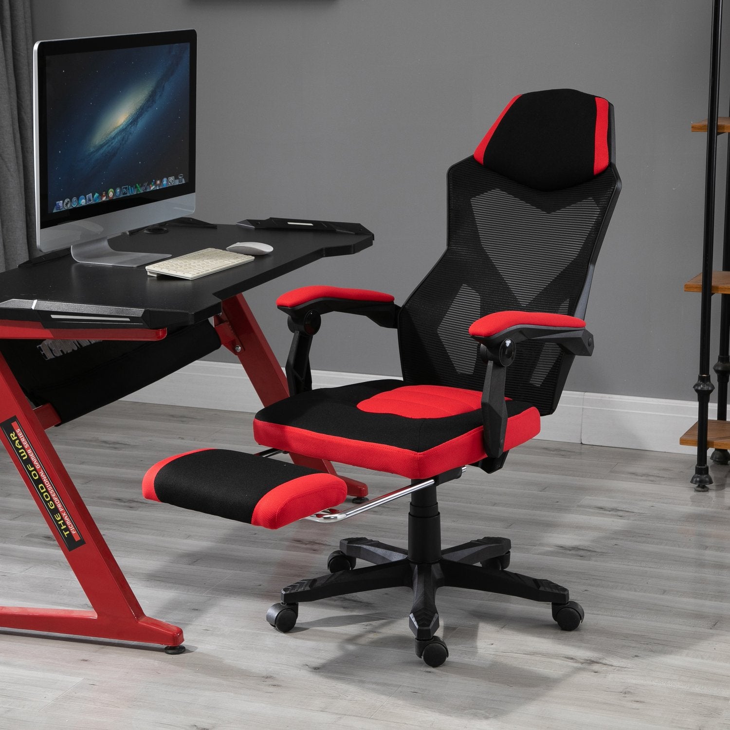 Gaming Chair – Ergonomisk kontorsstol med fotstöd, svart & rött