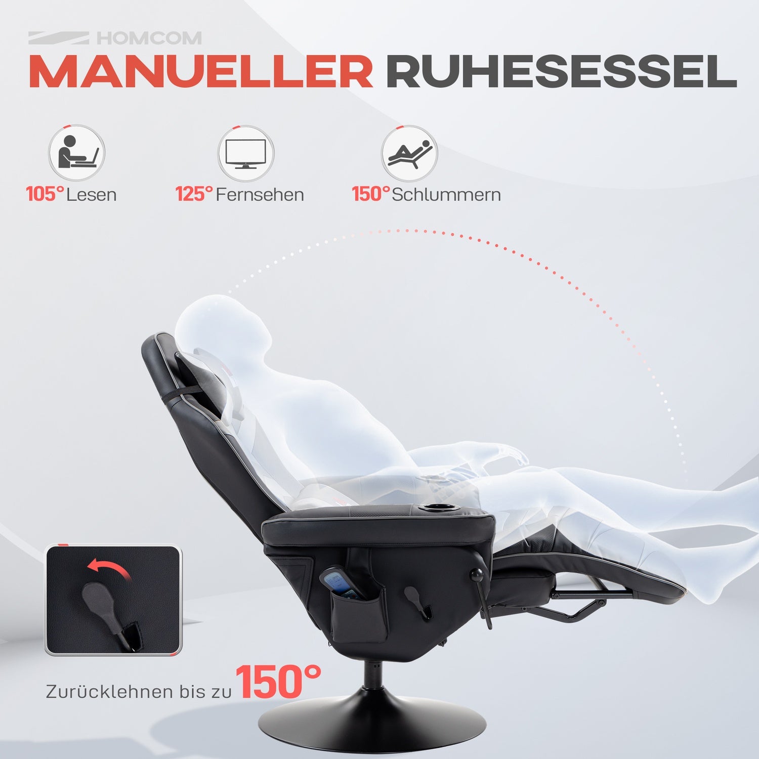 Gamingstol med fotstöd & massage, grått läder