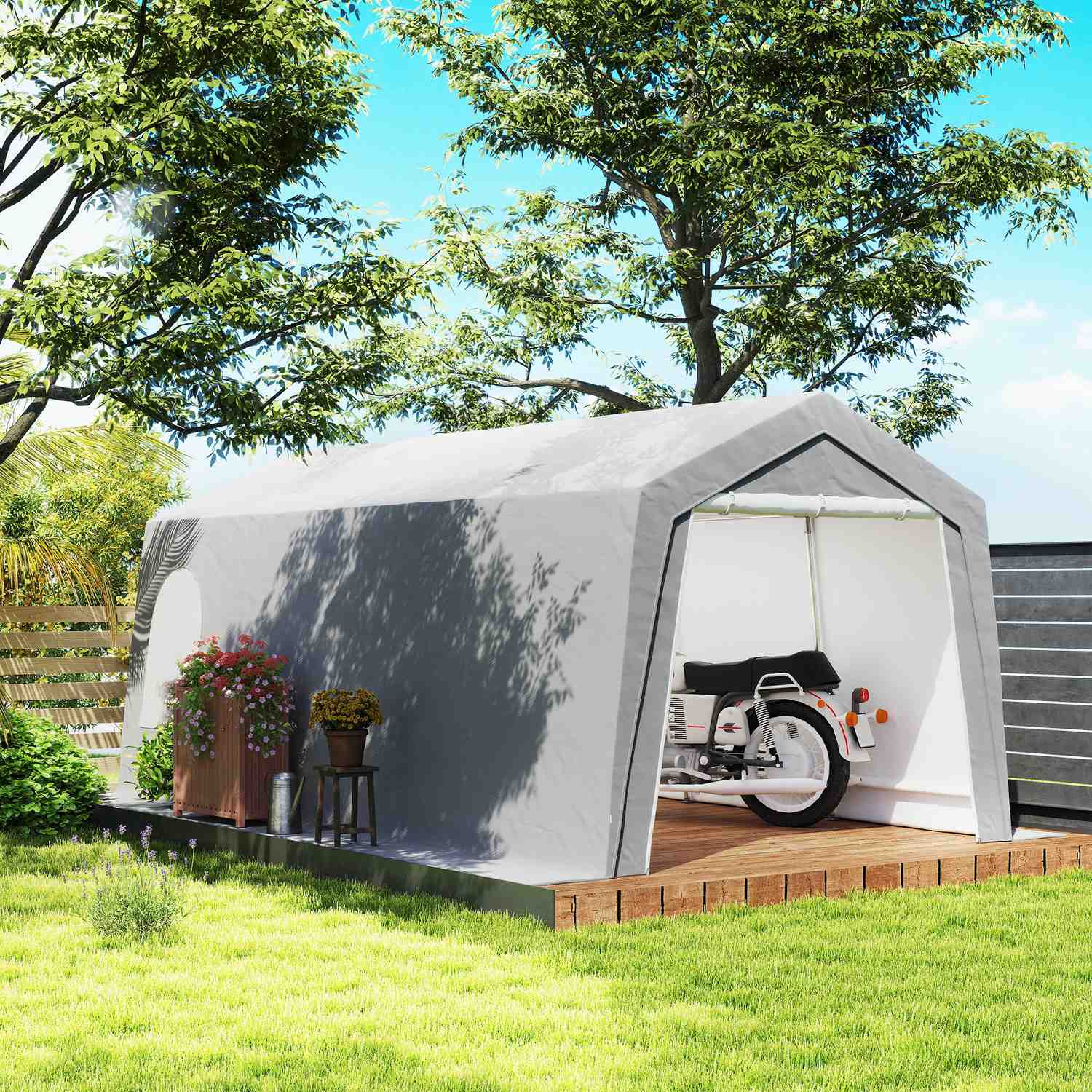 Vattentätt utomhusgaragetält – 300x600x250 cm, ljusgrå