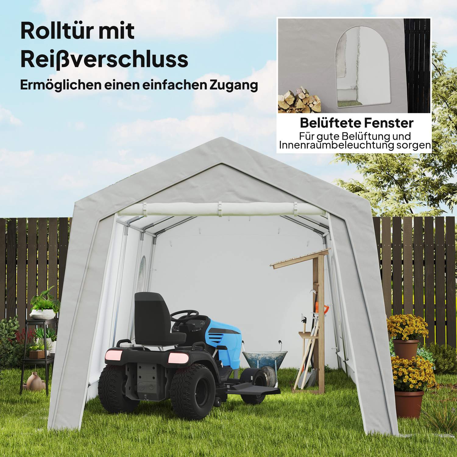 Vattentätt utomhusgaragetält – 300x600x250 cm, ljusgrå