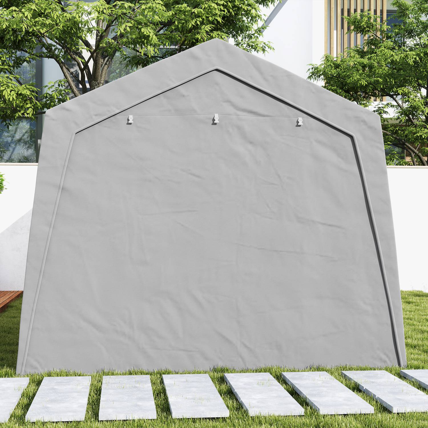 Vattentätt utomhusgaragetält – 300x600x250 cm, ljusgrå