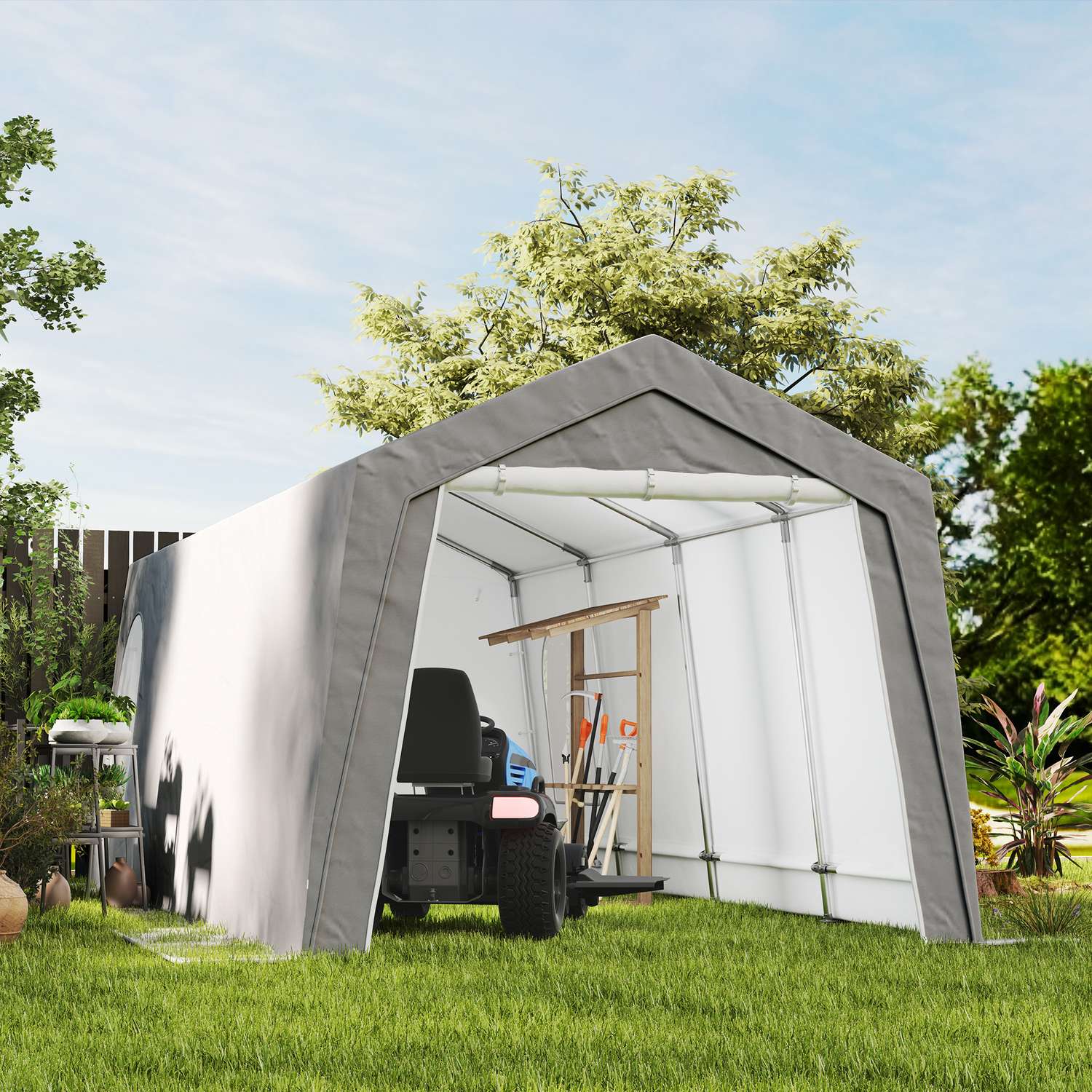 Vattentätt utomhusgaragetält – 300x600x250 cm, ljusgrå