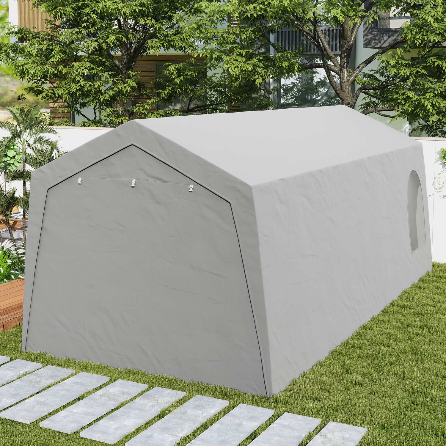 Vattentätt utomhusgaragetält – 300x600x250 cm, ljusgrå