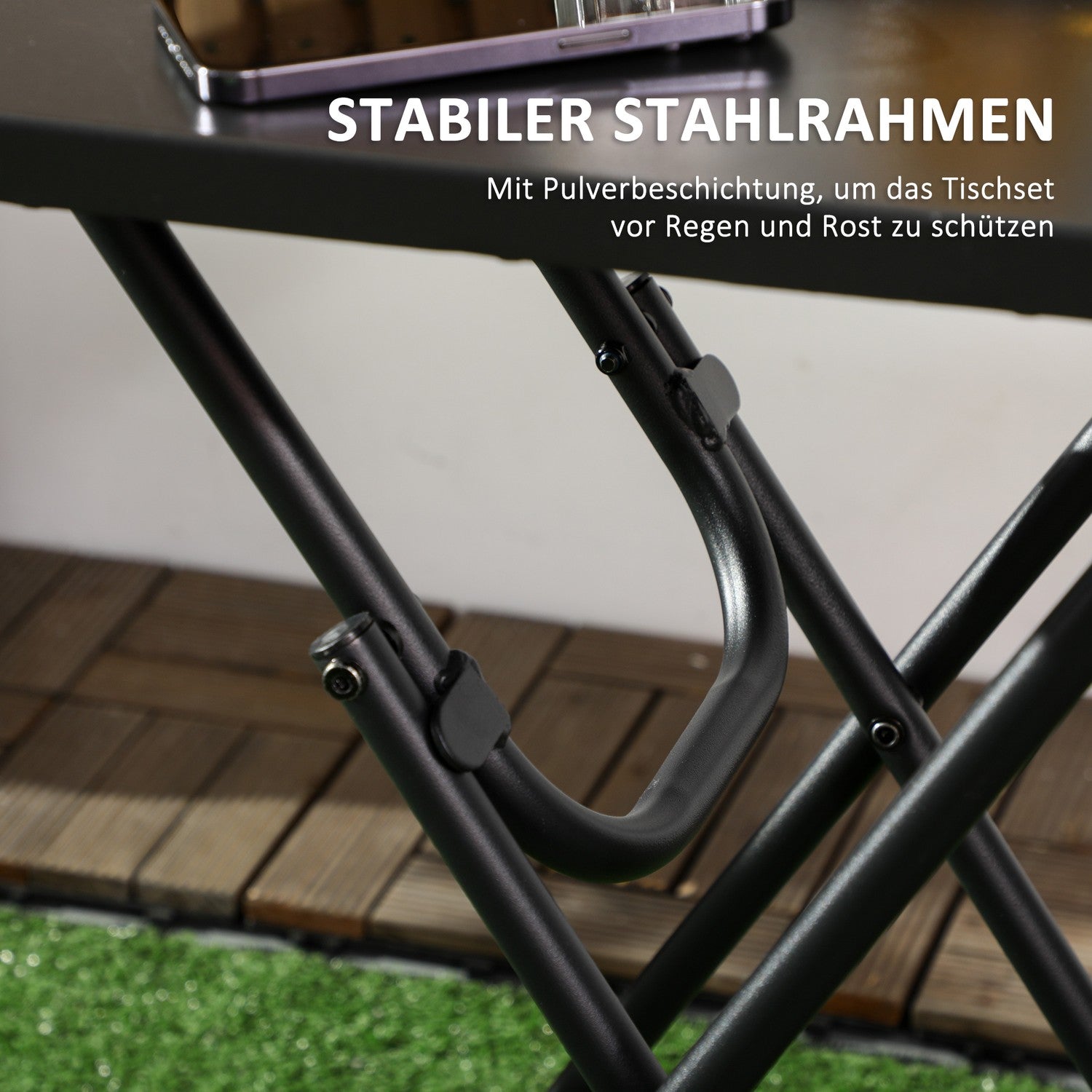 Garden Bistro Set – 1 bord och 2 stolar, stål, svart