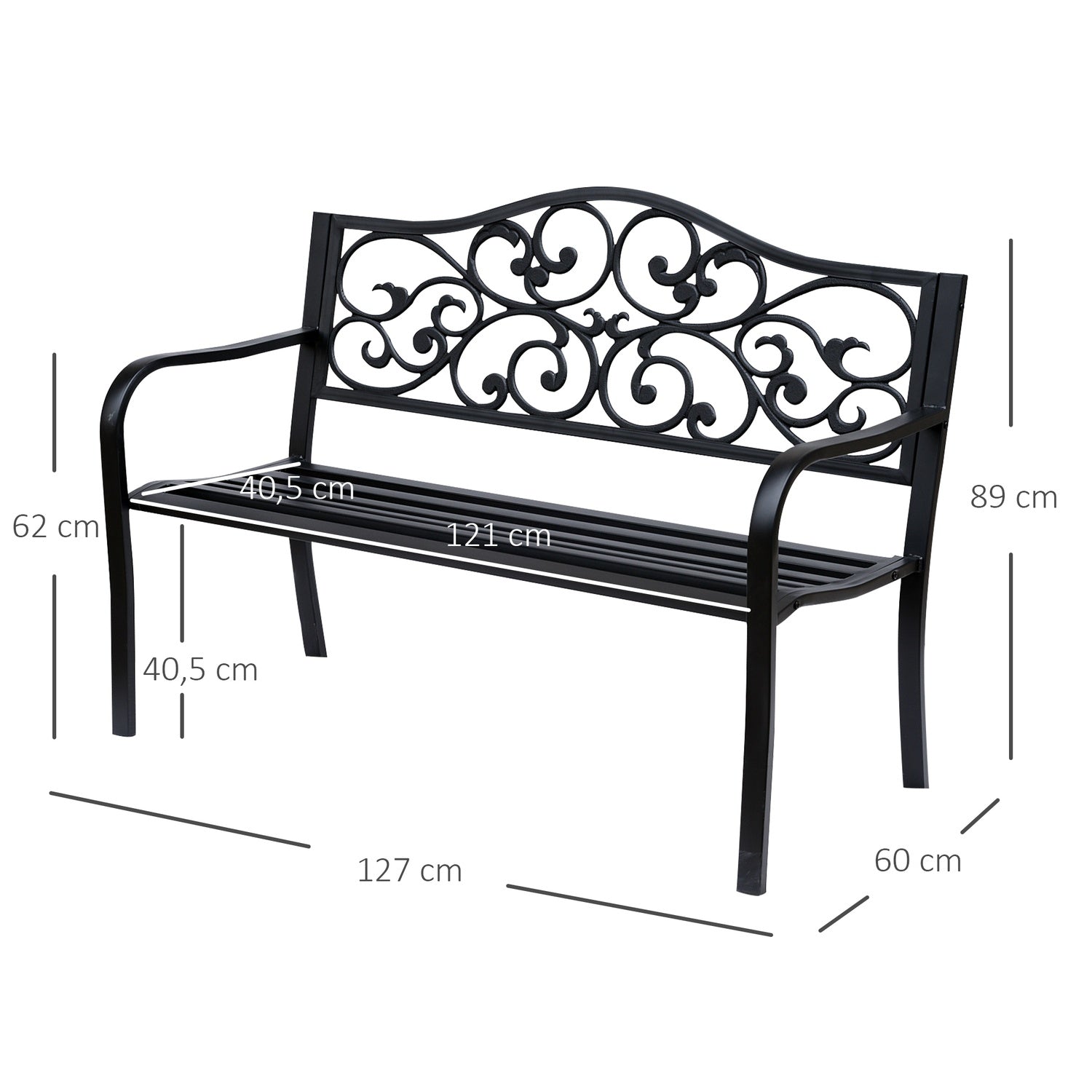 Garden Patio 3-sits stålbänk med armstöd