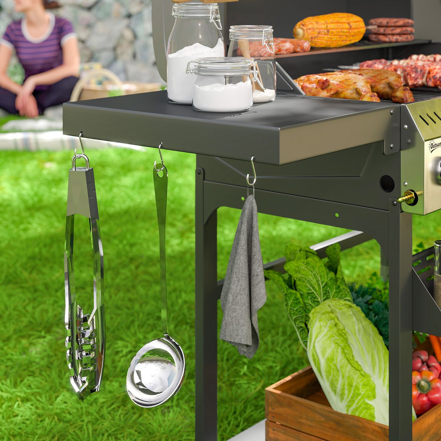 Gasgrill i rostfritt stål, 12KW, 4+1 brännare, med termometer