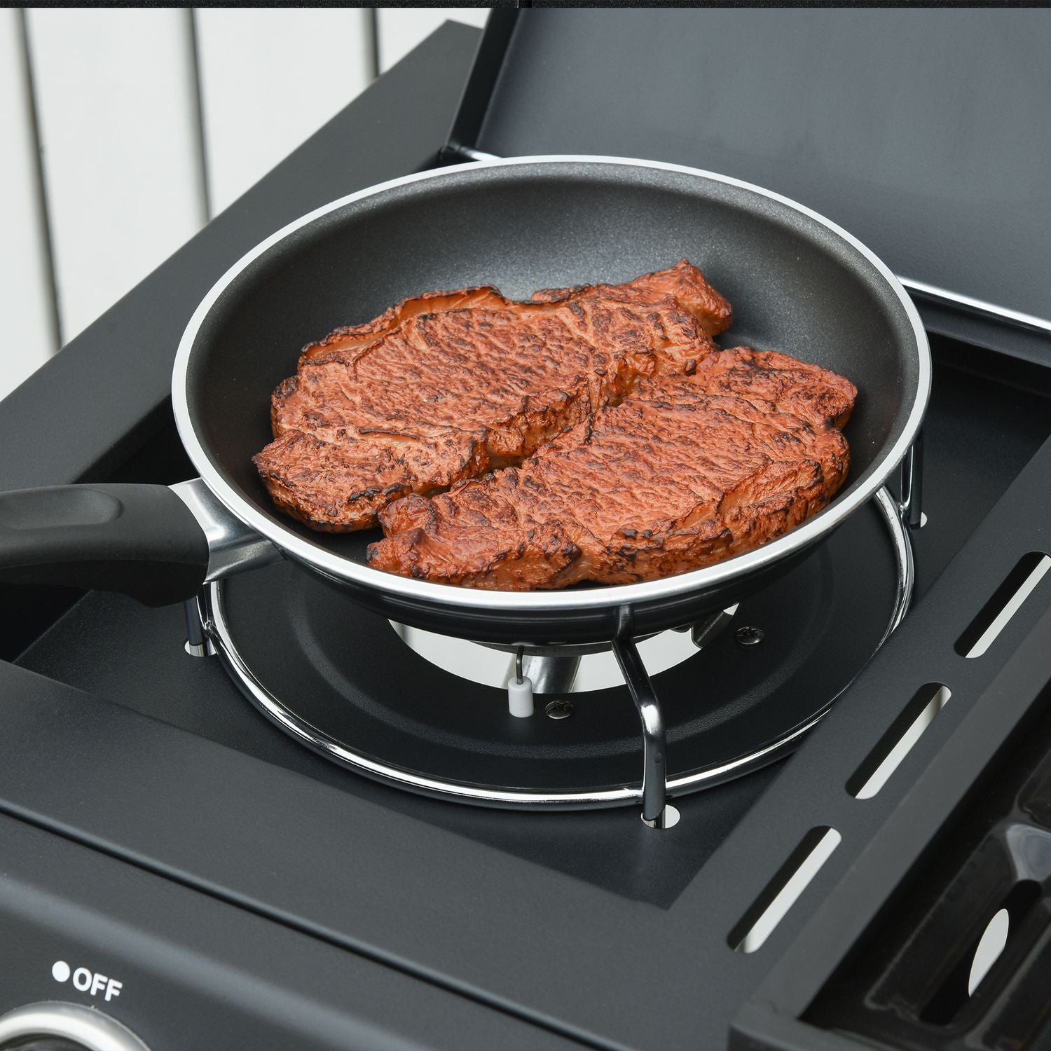 Gasgrill med 3 brännare & 1 sidobrännare, svart stålskåp