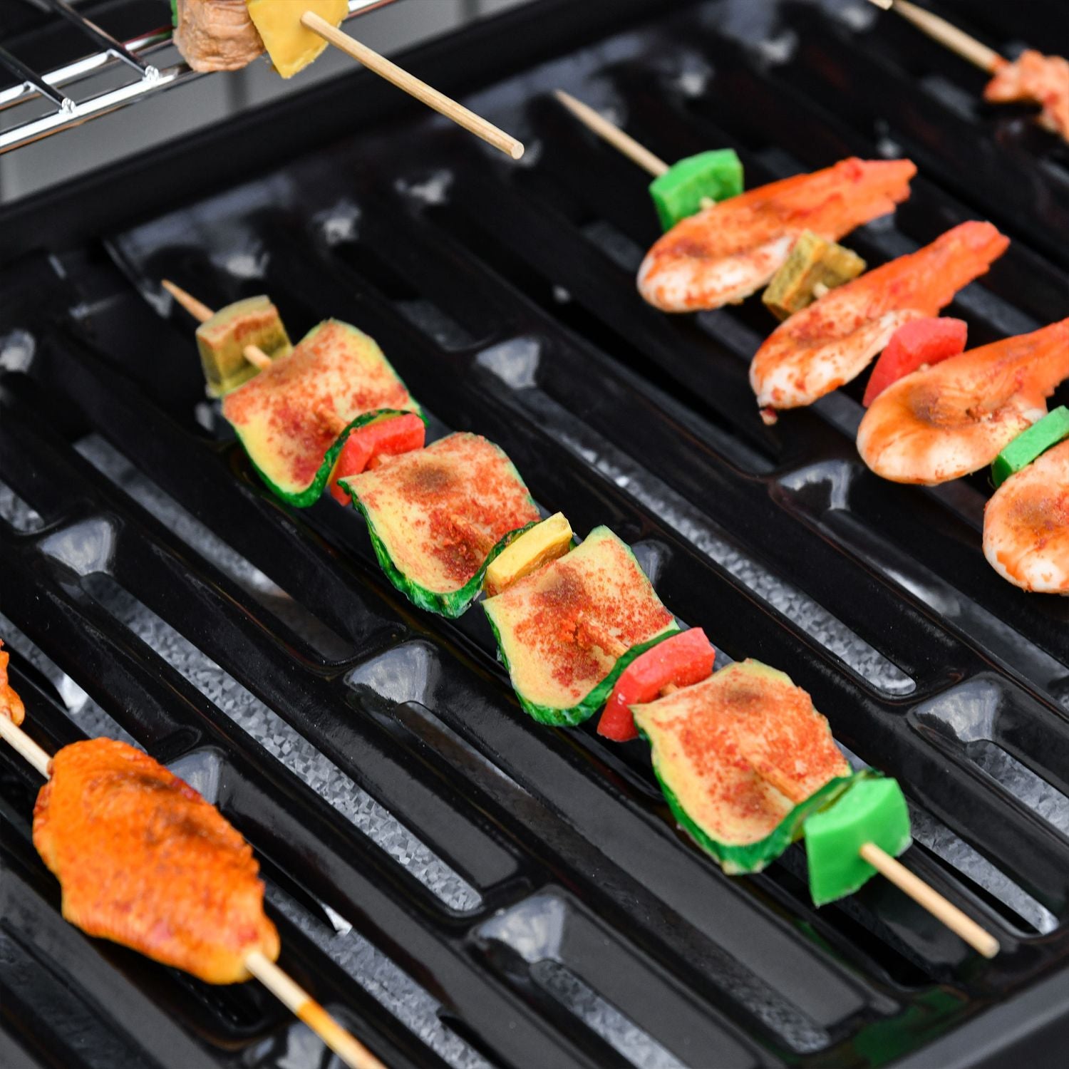 Gasgrill med 6 brännare, sidobrännare, förvaringsskåp