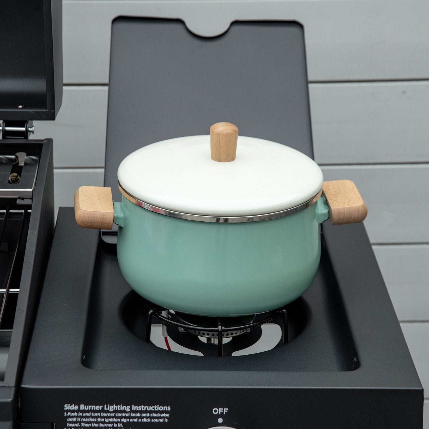 Gasgrill BBQ, 3 brännare, mobil vagn med sidobord
