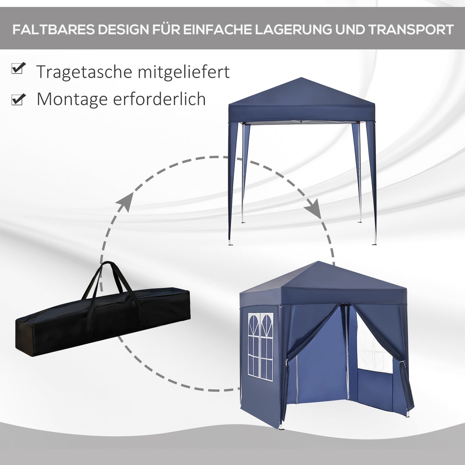2x2M hopfällbart lusthus med 4 sidoväggar och dragkedja