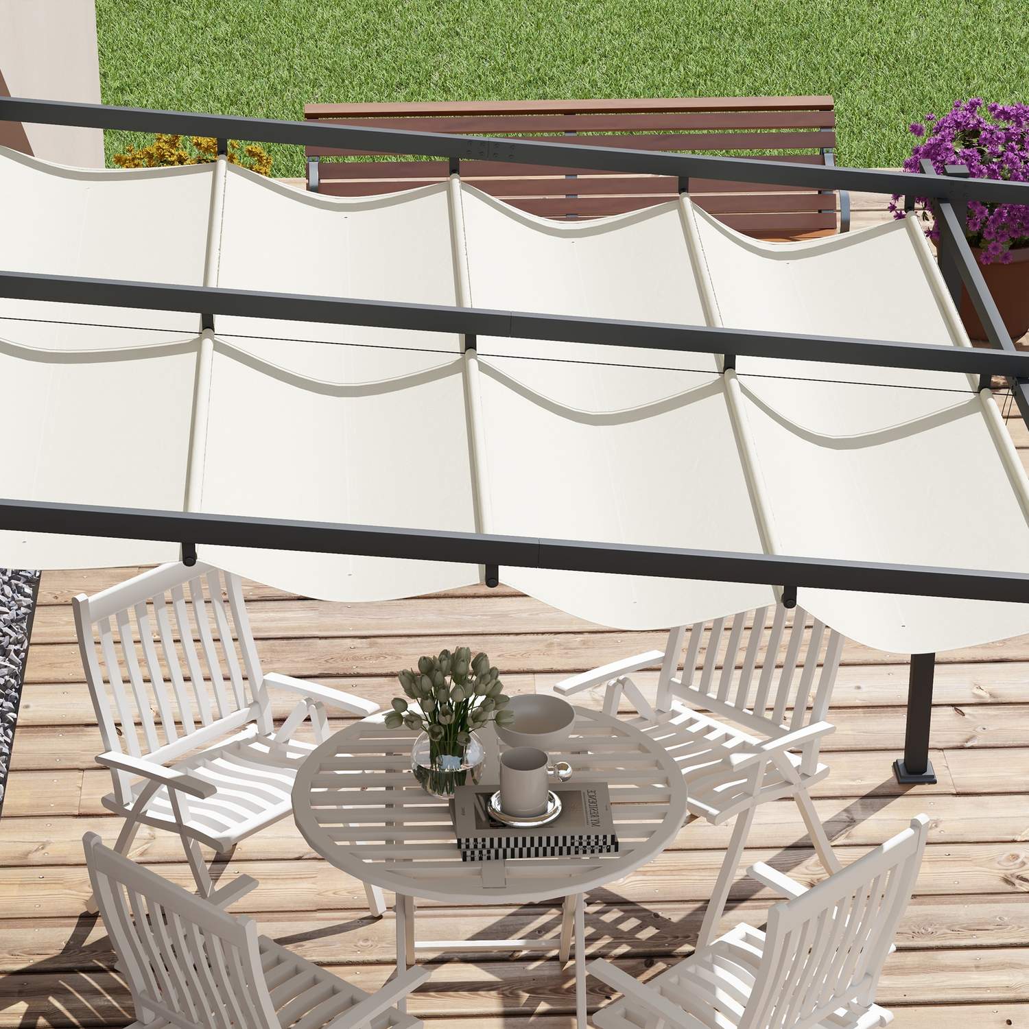Justerbar 3 x 3m Pergola Gazebo Canopy för uteplats och trädgård