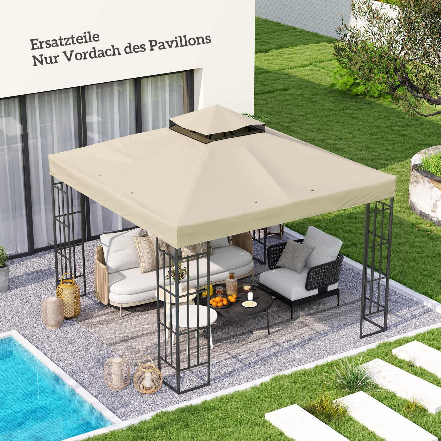 Gazebo Takbyte 3x3m, Vattentålig, Gräddvit