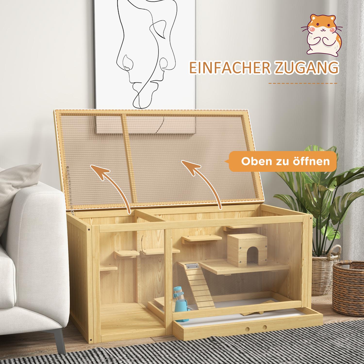 Gerbilbur i trä – 100 cm lekstuga med gungor och stegar