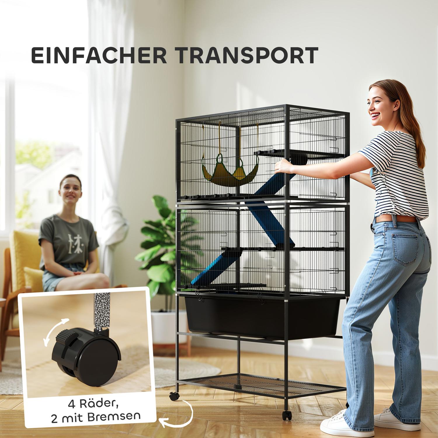 Gnagarbur med bricka, ramper, hängmatta och hjul, grå