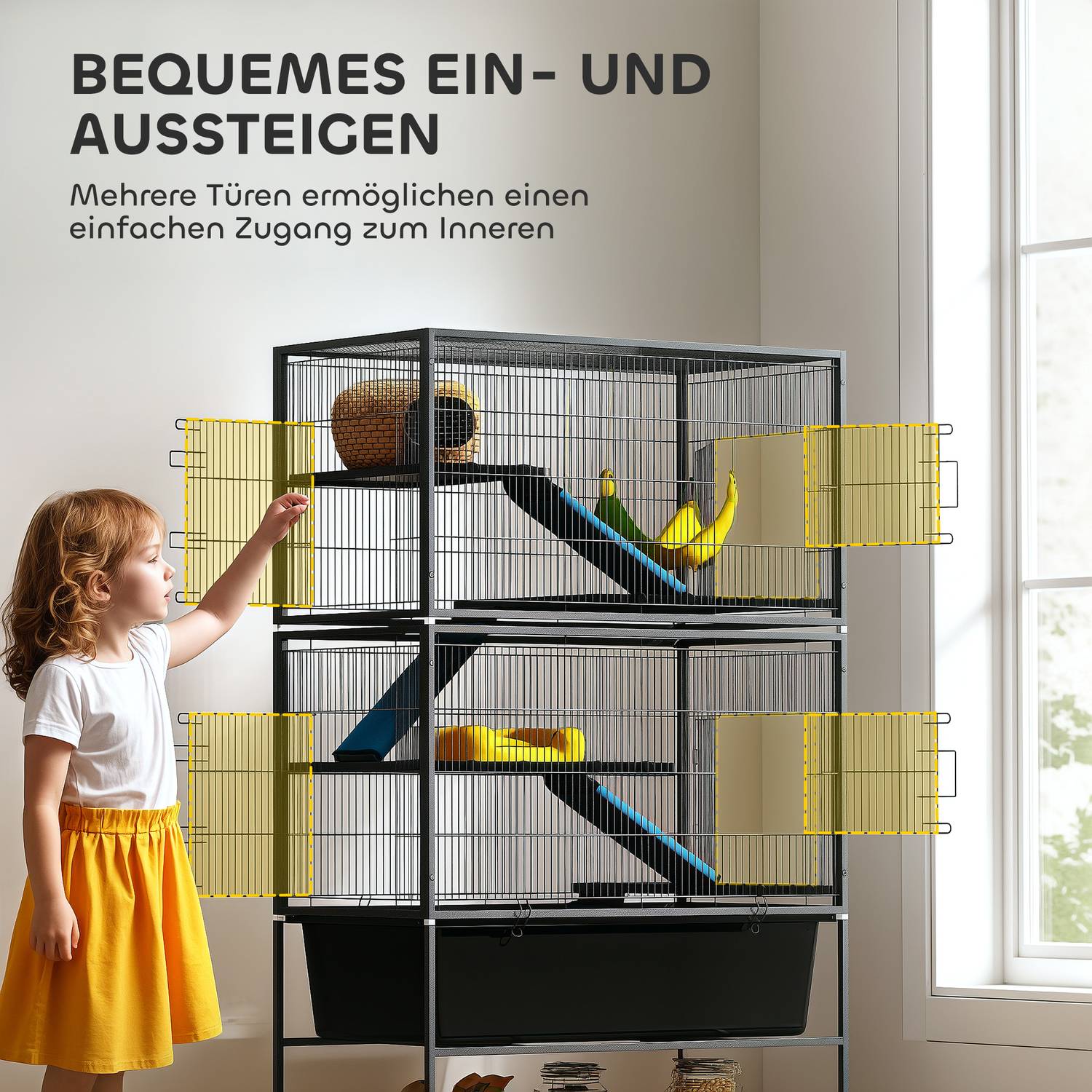 Gnagarbur med bricka, ramper, hängmatta och hjul, grå