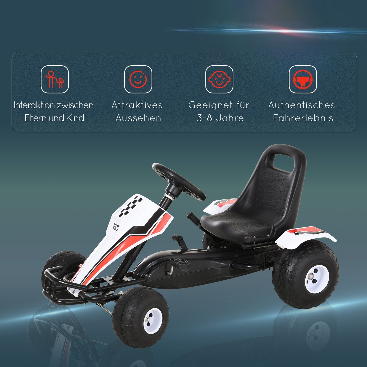 Pedal Go Kart för barn – Stålram, vit, 3-8 år
