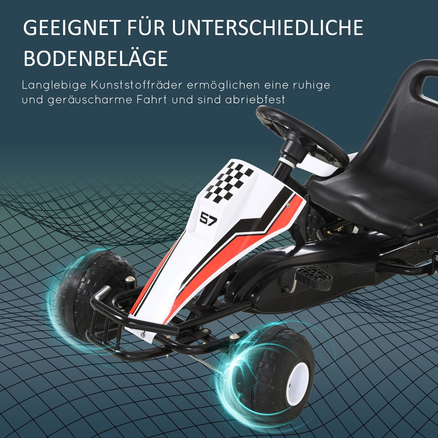 Pedal Go Kart för barn – Stålram, vit, 3-8 år