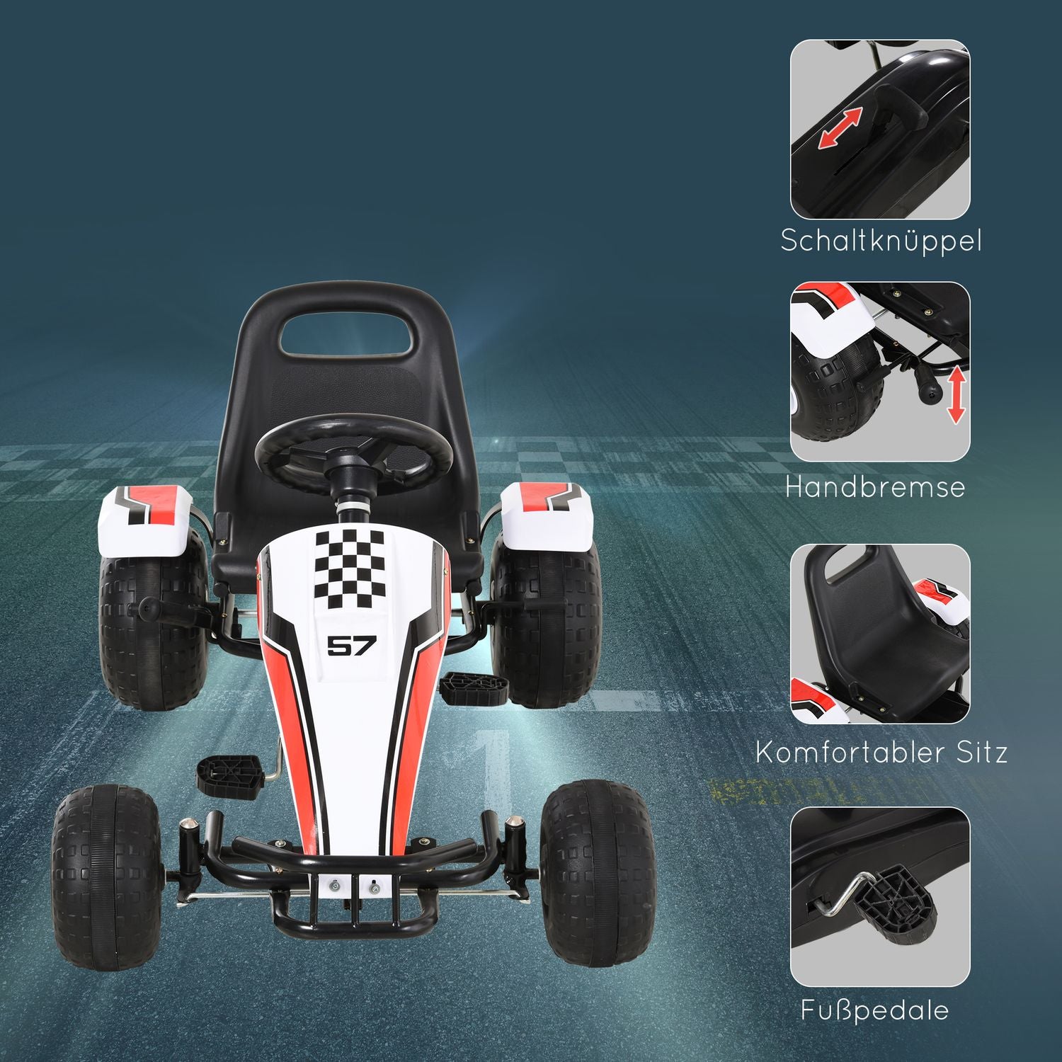 Pedal Go Kart för barn – Stålram, vit, 3-8 år