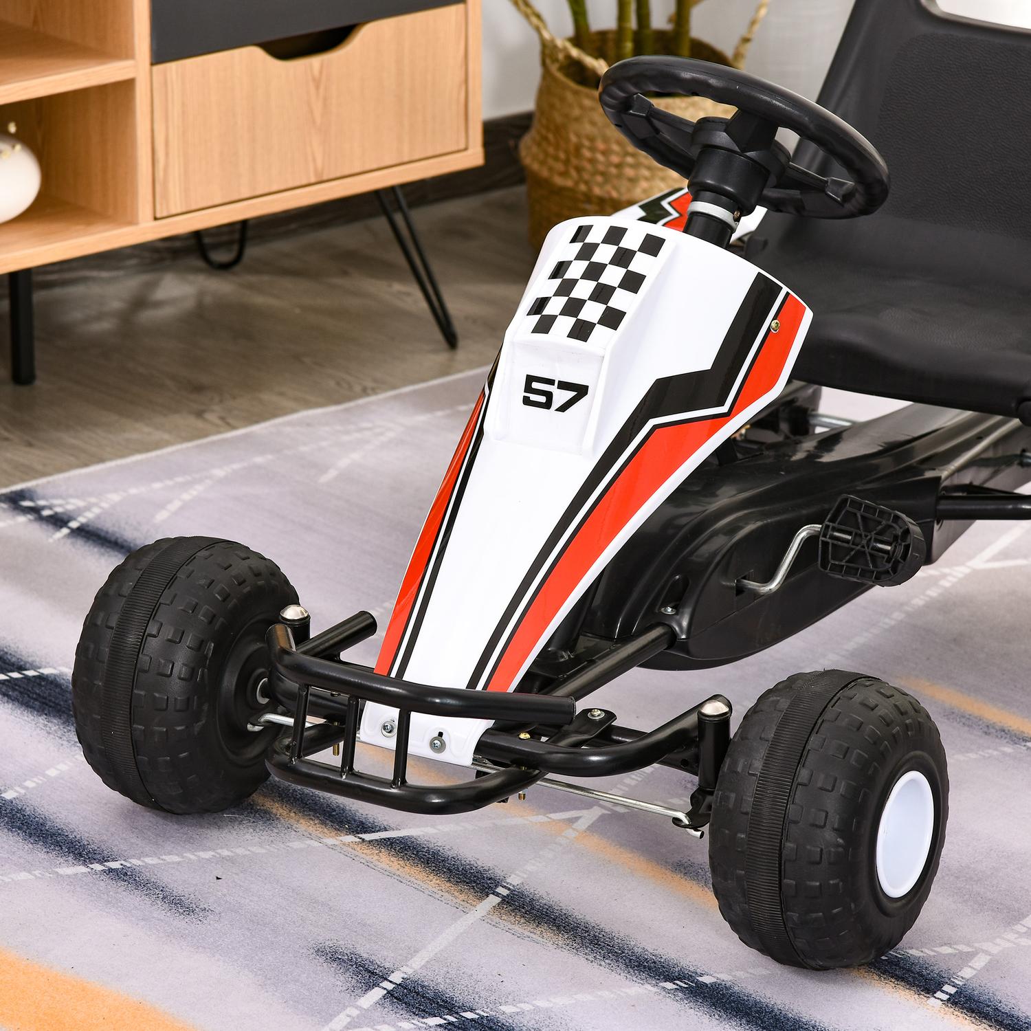 Pedal Go Kart för barn – Stålram, vit, 3-8 år