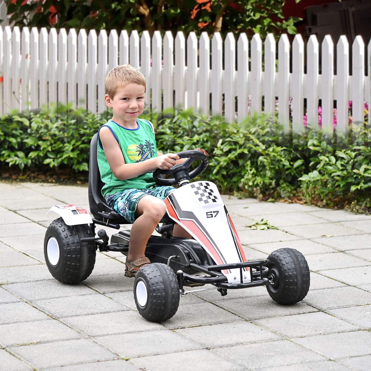 Pedal Go Kart för barn – Stålram, vit, 3-8 år