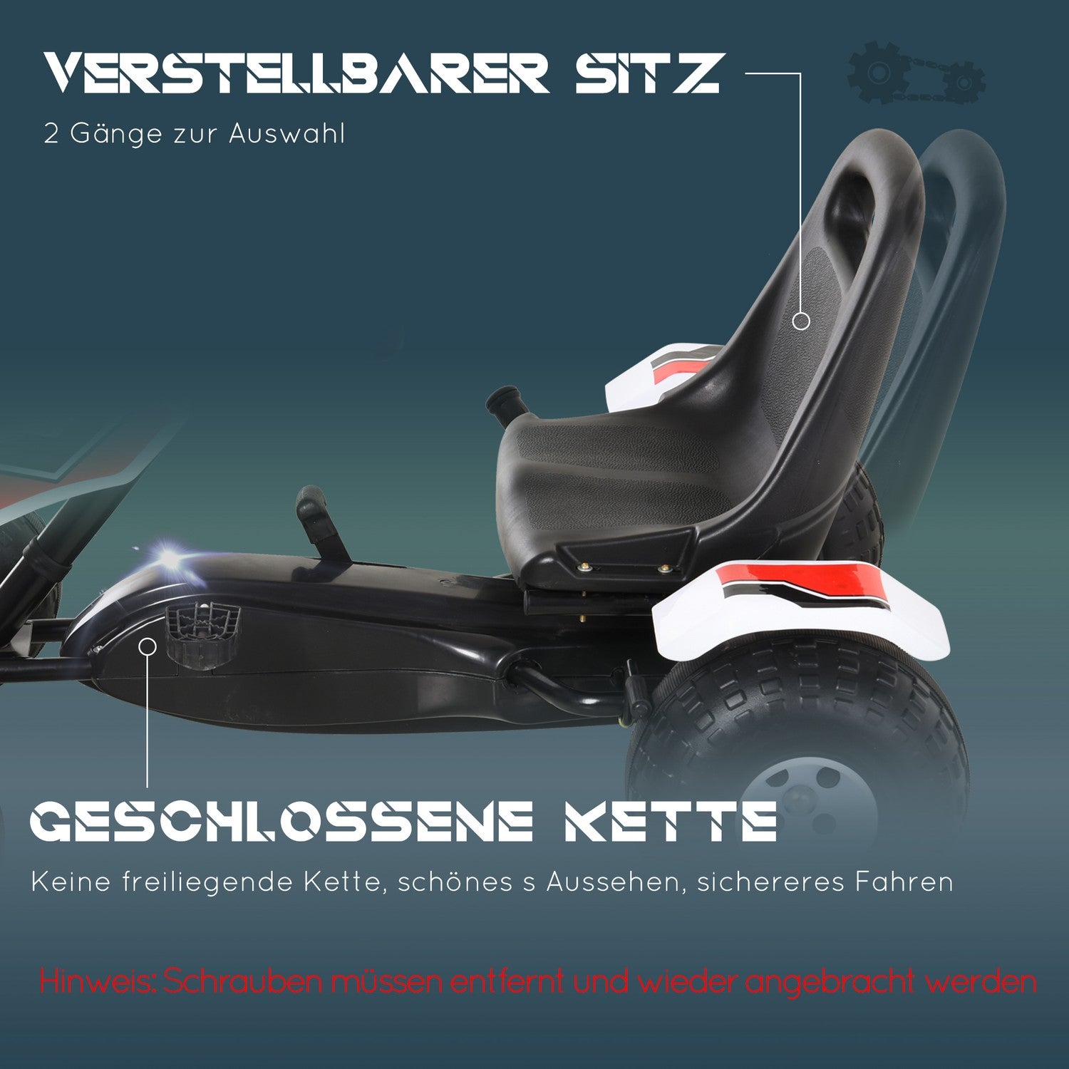 Pedal Go Kart för barn – Stålram, vit, 3-8 år
