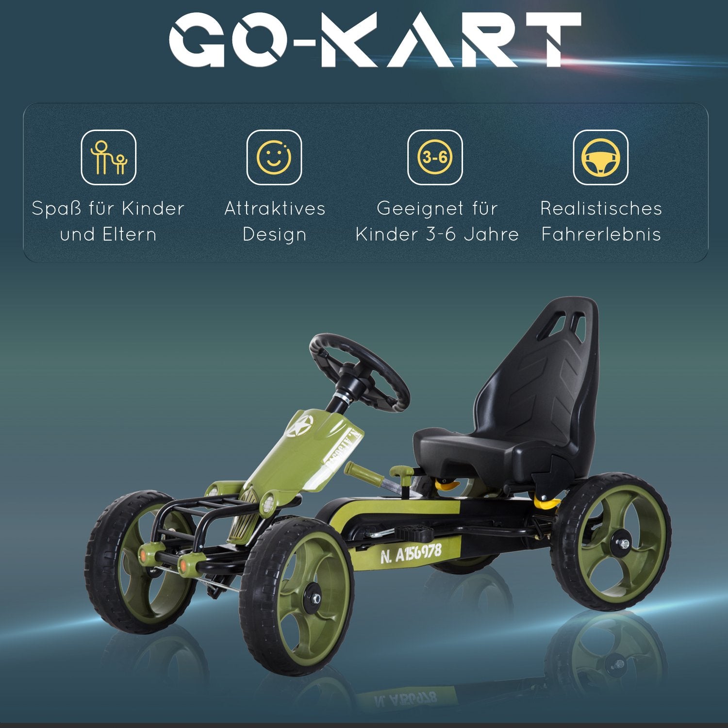 Green Kids Go Kart – Handbroms, justerbar sits, 3+ år