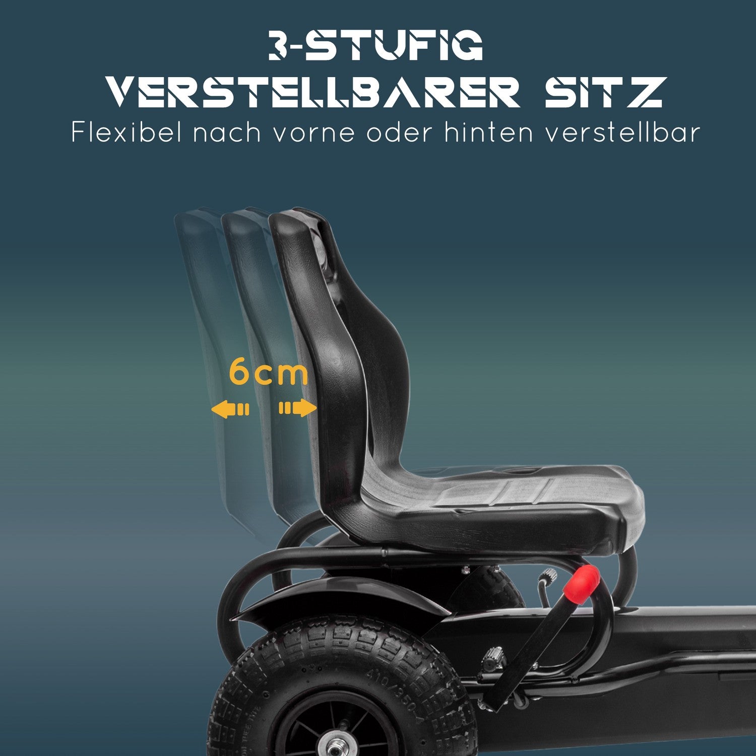 Pedal Go-Kart för barn med handbromsar, justerbart säte, svart