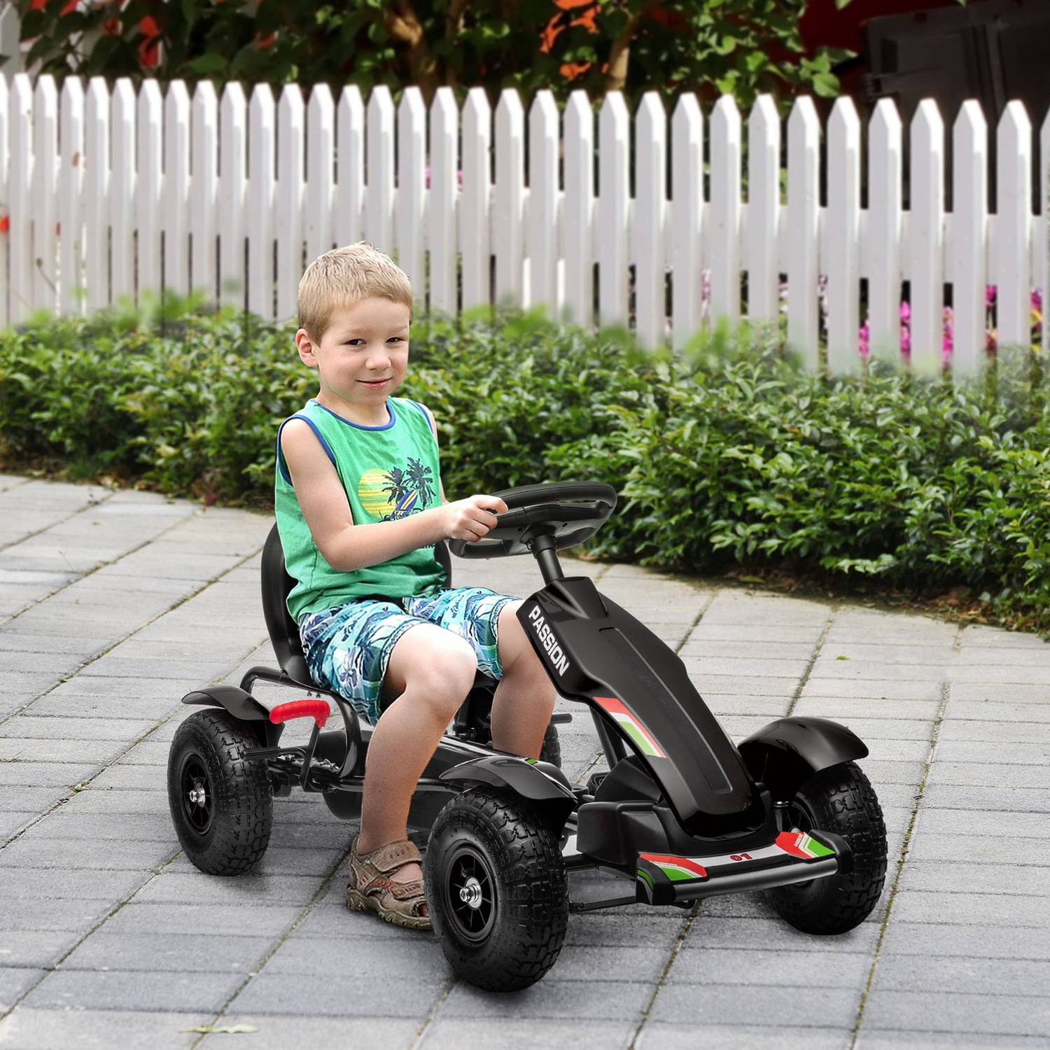 Pedal Go-Kart för barn med handbromsar, justerbart säte, svart