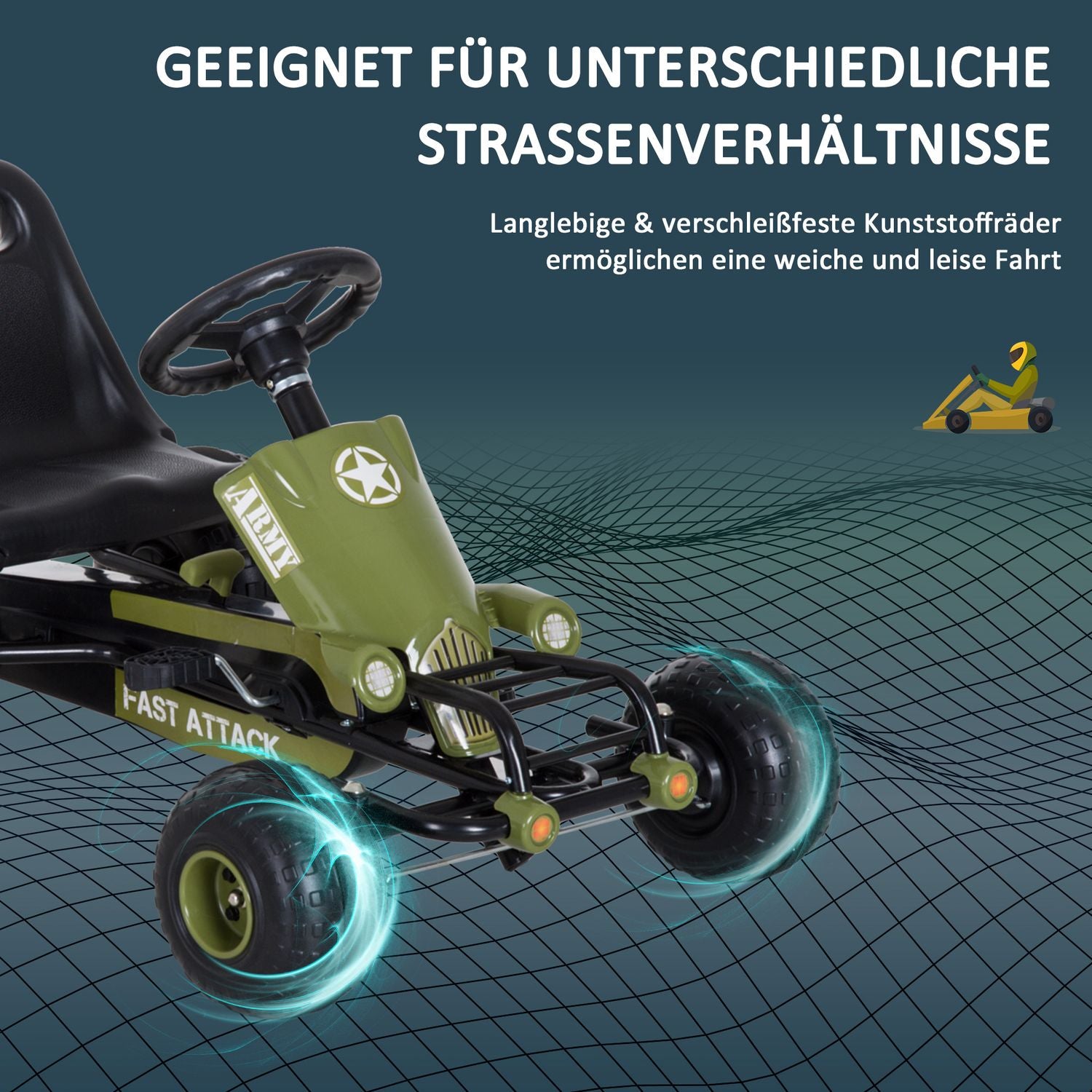 Pedal Go-Kart för barn, Handbroms, Grön, Outdoor Fun