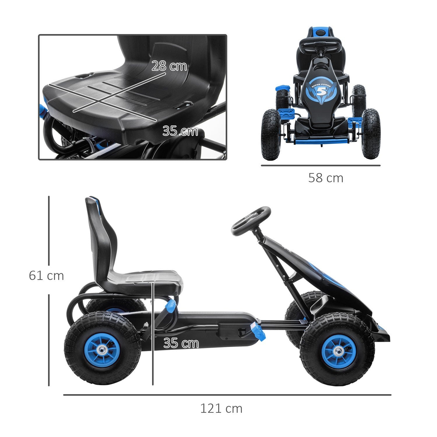 Gokart för barn med justerbar sits, gummidäck och broms