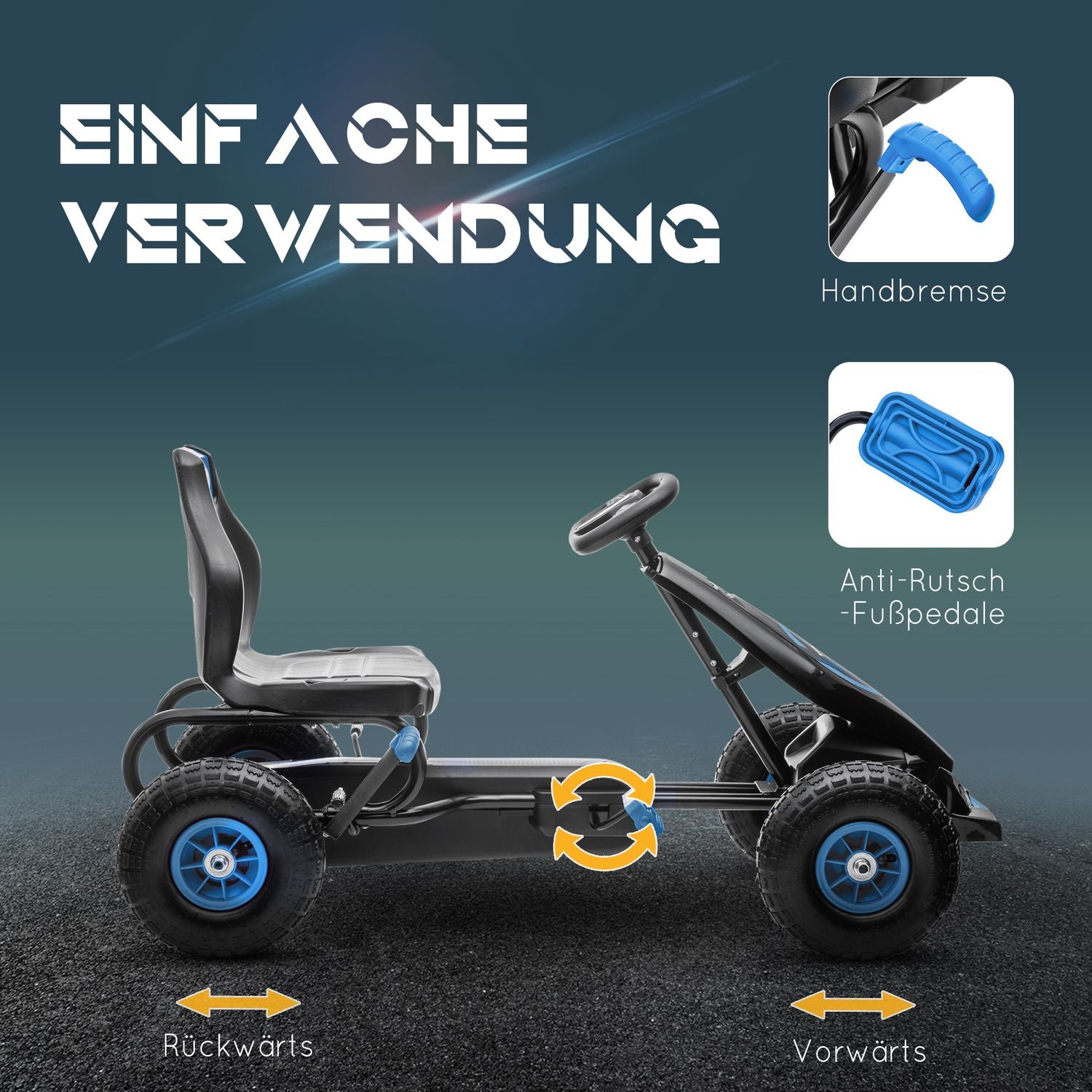 Gokart för barn med justerbar sits, gummidäck och broms