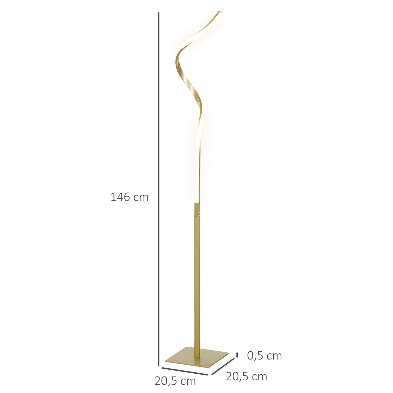 Dimbar LED-golvlampa, spiraldesign, 3 ljusfärger, guld