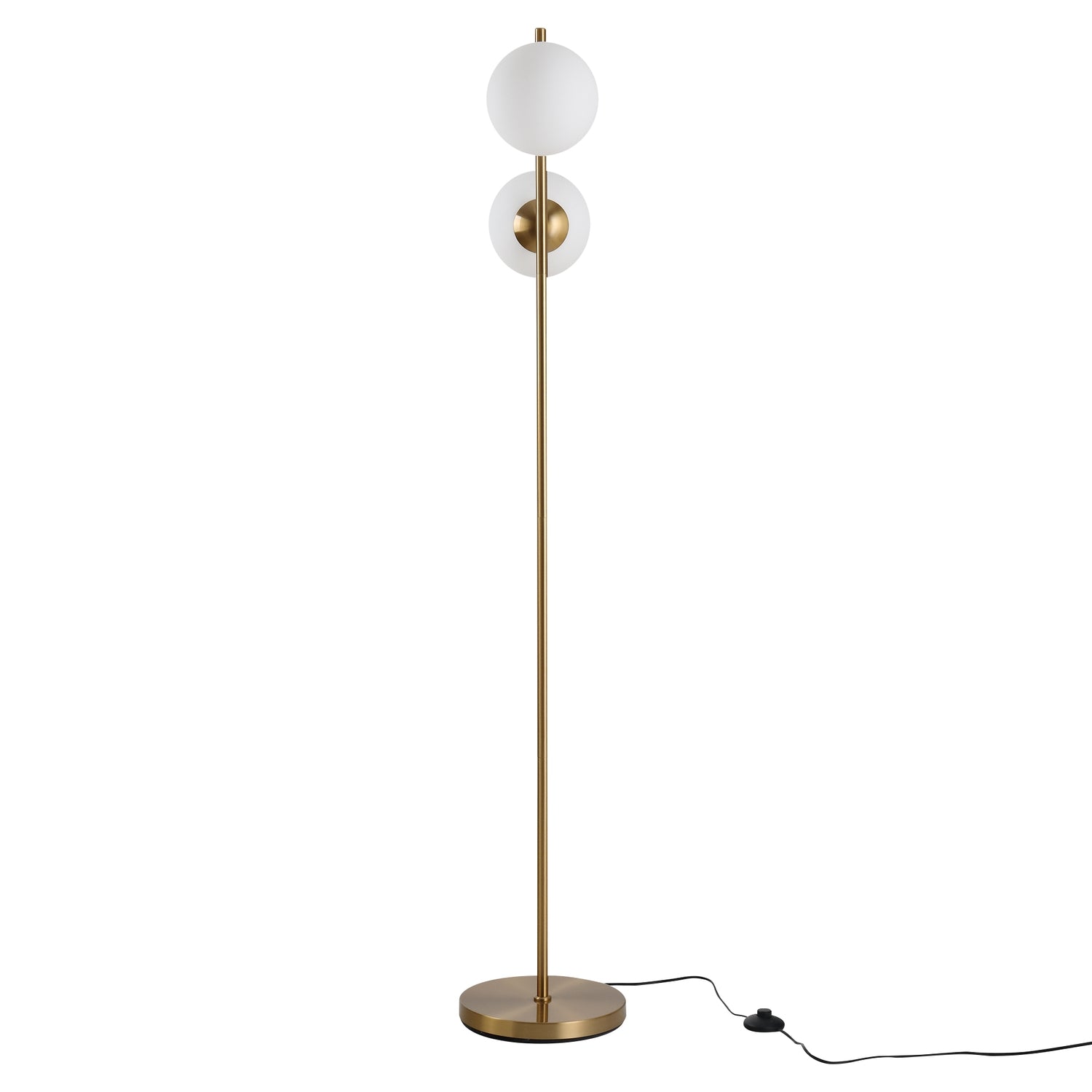 Golvlampa med 2-delad glasskärm – stål & glas, gyllene