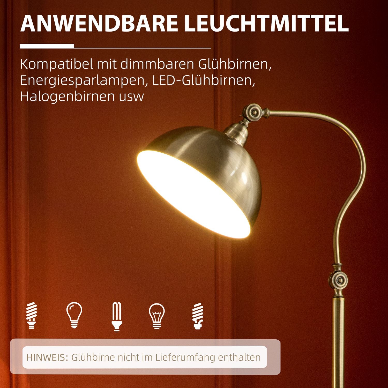 Retro Arc golvlampa – justerbar E27 mässingsfinish